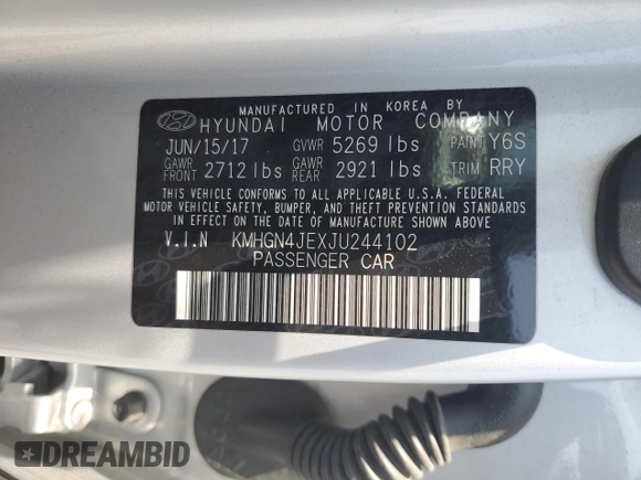 2018 Genesis G80 3.8L with VIN KMHGN4JEXJU244102, listed as a Copart auction lot 58548255 with 53,873 mi miles and Salvage title. Bid and sale history available at DreamBid. Image 12.