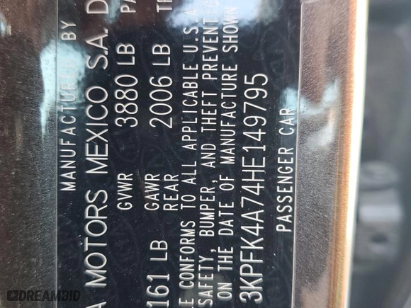2017 Kia Forte LX with VIN 3KPFK4A74HE149795, listed as a Copart auction lot 51014685 with 0 mi miles and Salvage Title. Bid and sale history available at carsss.com. Image 15.