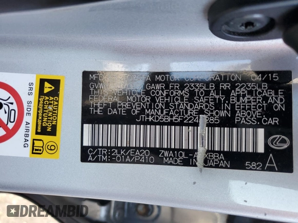 2015 Lexus CT 200h z VIN JTHKD5BH5F2241285, wystawiony jako Copart lot #49502395 z przebiegiem Nie podano mil oraz Szkoda całkowita • Salvage title. Historia ofert i sprzedaży dostępna na DreamBid. Obrazek 13.