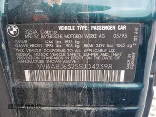 1995 BMW 3 Series 325iC with VIN WBABJ6325SJD42398, listed as a Copart auction lot 71815324 with 150,760 mi miles and Salvage Title. Bid and sale history available at carsss.com. Image 14.