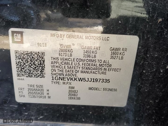 2018 Chevrolet Traverse High Country with VIN 1GNEVKKW5JJ197335, listed as a Copart auction lot 42389345 with 136,815 mi miles and Salvage Title. Bid and sale history available at carsss.com. Image 13.