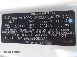 2021 Kia Forte FE with VIN 3KPF24AD7ME367469, listed as a IAAI auction lot 41955196 with 47,443 mi miles and . Bid and sale history available at carsss.com. Image 9.
