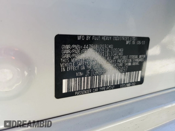 2011 Subaru WRX WRX STI with VIN JF1GR8H68BL833497, listed as a Copart auction lot 57494445 with 152,970 mi miles and Salvage title. Bid and sale history available at DreamBid. Image 13.