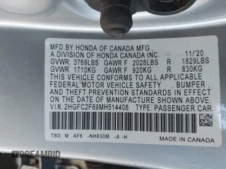2021 Honda Civic Sedan LX with VIN 2HGFC2F69MH514408, listed as a IAAI auction lot 41845295 with 44,126 mi miles. Bid and sale history available at carsss.com. Image 9.