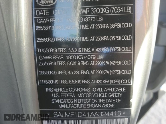 2010 Land Rover Range Rover HSE Lux с VIN SALMF1D41AA324419, выставлен на аукционе Copart как лот 83560704 с пробегом 193 887 миль миль и Списание • Salvage title. История ставок и продаж доступна на DreamBid. Изображение 13.