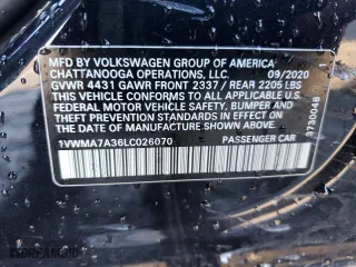 2020 Volkswagen Passat 2.0T R-Line with VIN 1VWMA7A36LC026070, listed as a Copart auction lot 70908102 with 47,200 mi miles. Bid and sale history available at carsss.com. Image 12.