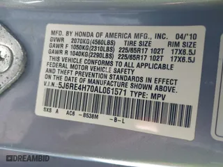 2010 Honda CR-V EX-L with VIN 5J6RE4H70AL061571, listed as a IAAI auction lot 41632494 with 167,164 mi miles. Bid and sale history available at carsss.com. Image 9.