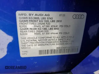 2023 Audi SQ5 Prestige with VIN WA1C4AFYXP2193299, listed as a Copart auction lot 48317484 with 2,373 mi miles and . Bid and sale history available at DreamBid. Image 14.
