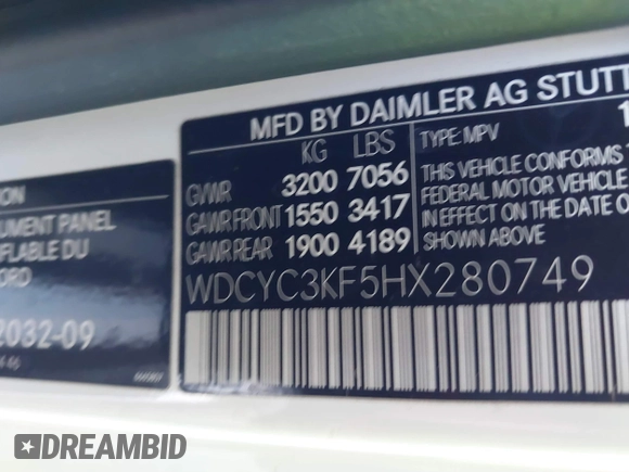 2017 Mercedes-Benz G 550 with VIN WDCYC3KF5HX280749, listed as a IAAI auction lot 41605315 with 75,967 mi miles and . Bid and sale history available at DreamBid. Image 9.