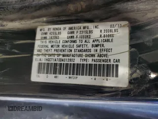 2013 Honda Accord EX z VIN 1HGCT1A70DA012902, wystawiony jako Copart lot #50339055 z przebiegiem 300 017 mil mil oraz Tytuł czysty. Historia ofert i sprzedaży dostępna na DreamBid. Obrazek 12.
