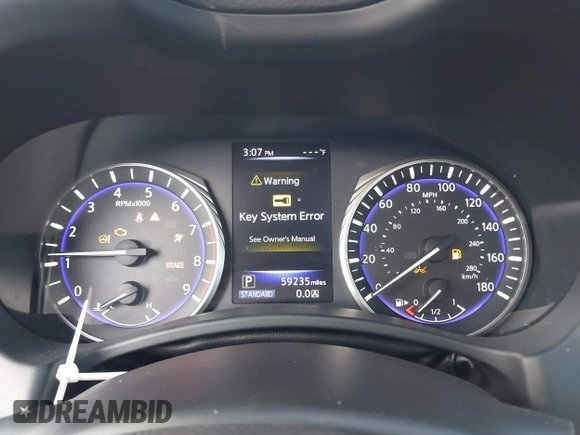 2019 Infiniti Q60 Luxe with VIN JN1EV7EL0KM291021, listed as a IAAI auction lot 41589716 with 59,235 mi miles and . Bid and sale history available at DreamBid. Image 7.