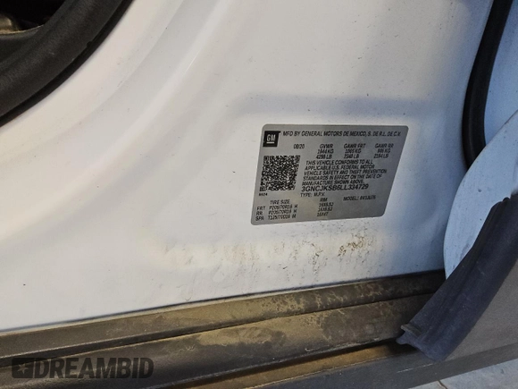 2020 Chevrolet Trax LS with VIN 3GNCJKSB6LL334729, listed as a Copart auction lot 51792595 with 85,023 mi miles and Clean Title. Bid and sale history available at DreamBid. Image 12.