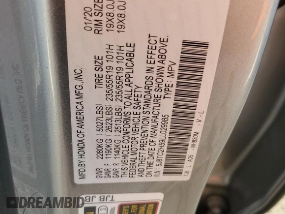 2020 Acura RDX w/Technology Pkg with VIN 5J8TC2H59LL029985, listed as a Copart auction lot 54329545 with 25,140 mi miles and Salvage Title. Bid and sale history available at carsss.com. Image 14.