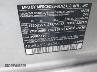 2004 Mercedes-Benz M 350 z VIN 4JGAB57E24A494788, wystawiony jako IAAI lot #42194932 z przebiegiem 148 166 mil mil oraz . Historia ofert i sprzedaży dostępna na DreamBid. Obrazek 9.