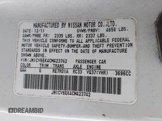 2012 Infiniti G37 Coupe Journey with VIN JN1CV6EK4CM423742, listed as a IAAI auction lot 42028588 with 165,633 mi miles. Bid and sale history available at carsss.com. Image 9.