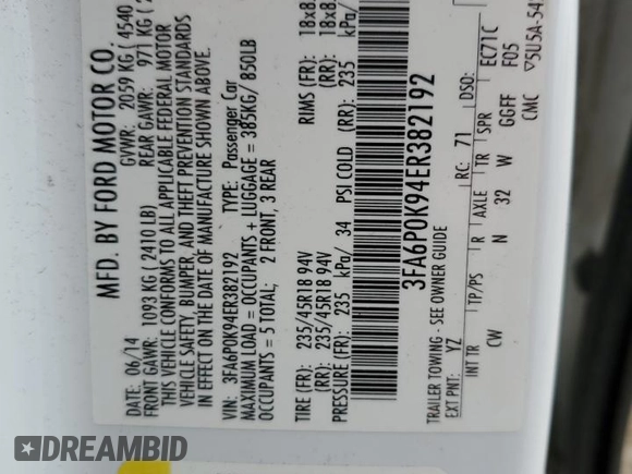 2014 Ford Fusion Titanium with VIN 3FA6P0K94ER382192, listed as a Copart auction lot 50880365 with 161,142 mi miles and Clean Title. Bid and sale history available at carsss.com. Image 12.