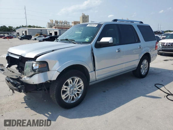 2014 Ford Expedition Limited with VIN 1FMJU1K58EEF27443, listed as a Copart auction lot 58983615 with 144,310 mi miles and Salvage title. Bid and sale history available at DreamBid. Image 1.