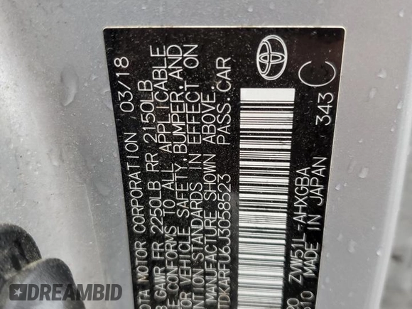 2018 Toyota Prius Two with VIN JTDKARFU6J3058523, listed as a Copart auction lot 51762185 with 111,745 mi miles and Salvage Title. Bid and sale history available at DreamBid. Image 12.