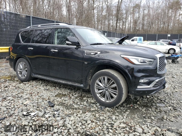 2019 Infiniti QX80 LUXE with VIN JN8AZ2NF6K9687748, listed as a Copart auction lot 45217745 with 123,319 mi miles and Salvage Title. Bid and sale history available at carsss.com. Image 4.