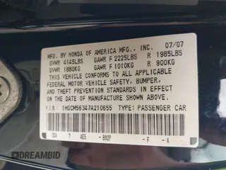 2007 Honda Accord LX SE with VIN 1HGCM56347A210655, listed as a IAAI auction lot 42126036 with 91,547 mi miles and . Bid and sale history available at DreamBid. Image 9.