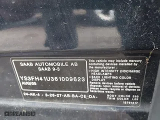 2006 Saab 9-3 Aero with VIN YS3FH41U361009623, listed as a IAAI auction lot 41701056 with 80,806 mi miles. Bid and sale history available at carsss.com. Image 9.