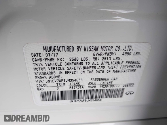 2018 Infiniti Q50 Luxe with VIN JN1EV7AP9JM354656, listed as a IAAI auction lot 42031131 with 67,432 mi miles and . Bid and sale history available at DreamBid. Image 9.