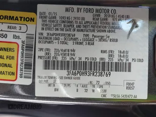 2015 Ford Fusion SE with VIN 3FA6P0H93FR238769, listed as a IAAI auction lot 42528718 with 117,719 mi miles and . Bid and sale history available at DreamBid. Image 9.