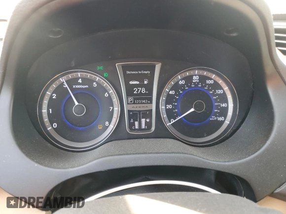 2013 Hyundai Azera with VIN KMHFG4JG8DA226176, listed as a Copart auction lot 53121455 with 123,142 mi miles and Salvage Title. Bid and sale history available at carsss.com. Image 9.