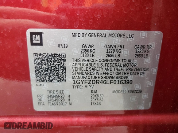 2020 Cadillac XT4 AWD Premium Luxury with VIN 1GYFZDR46LF016390, listed as a Copart auction lot 54047565 with 32,449 mi miles and Salvage title. Bid and sale history available at DreamBid. Image 13.