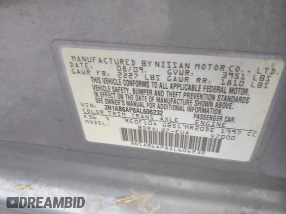 2010 Nissan Sentra S with VIN 3N1AB6AP8AL606232, listed as a IAAI auction lot 42663726 with 158,000 mi miles and . Bid and sale history available at DreamBid. Image 9.