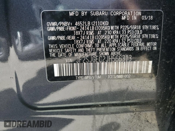2018 Subaru Forester Premium with VIN JF2SJGEC2JH566313, listed as a Copart auction lot 53111544 with 93,530 mi miles and Salvage Title. Bid and sale history available at carsss.com. Image 13.
