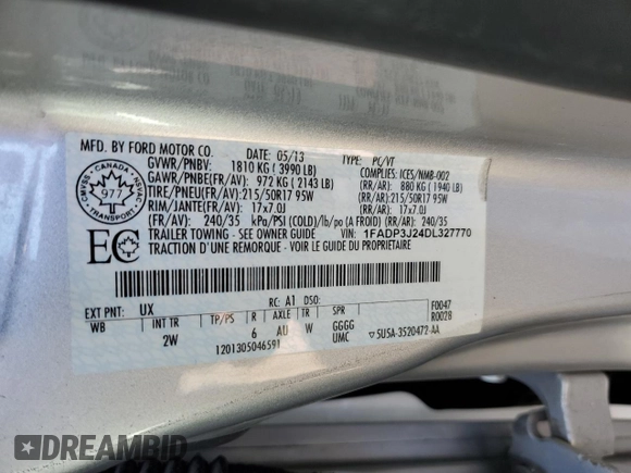 2013 Ford Focus Titanium with VIN 1FADP3J24DL327770, listed as a Copart auction lot 47582605 with 140,710 mi miles and Salvage Title. Bid and sale history available at carsss.com. Image 12.
