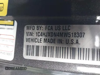 2021 Jeep Wrangler Unlimited Sport S with VIN 1C4HJXDN4MW518307, listed as a IAAI auction lot 41222996 with 39,499 mi miles and . Bid and sale history available at DreamBid. Image 9.