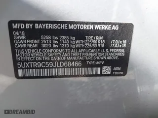 2018 BMW X3 xDrive30i with VIN 5UXTR9C59JLD68466, listed as a IAAI auction lot 41860546 with 49,192 mi miles. Bid and sale history available at carsss.com. Image 9.