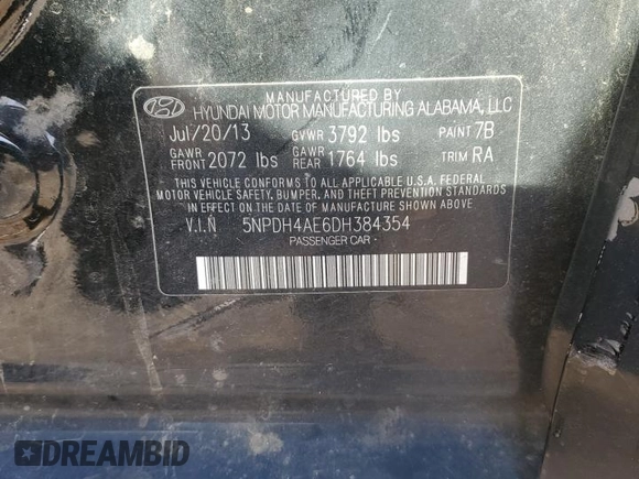 2013 Hyundai Elantra GLS z VIN 5NPDH4AE6DH384354, wystawiony jako Copart lot #50653675 z przebiegiem 165 375 mil mil oraz Szkody całkowita. Historia ofert i sprzedaży dostępna na DreamBid. Obrazek 14.