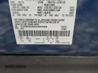 2017 Ford Explorer XLT with VIN 1FM5K8D85HGA83468, listed as a Copart auction lot 57416305 with 63,063 mi miles and Salvage title. Bid and sale history available at DreamBid. Image 13.