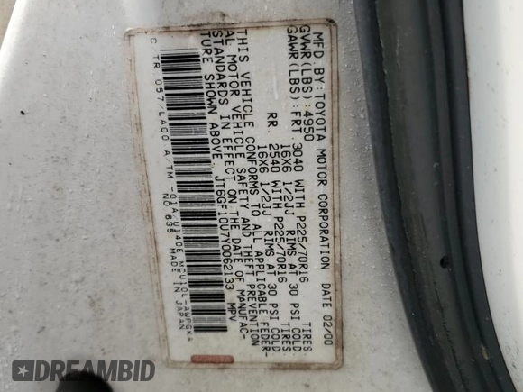 2000 Lexus RX 300 with VIN JT6GF10U7Y0062133, listed as a Copart auction lot 47212985 with 266,409 mi miles and Salvage Title. Bid and sale history available at carsss.com. Image 14.