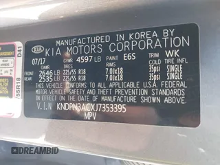 2018 Kia Sportage EX with VIN KNDPN3ACXJ7353395, listed as a IAAI auction lot 41868475 with 86,831 mi miles and . Bid and sale history available at DreamBid. Image 9.