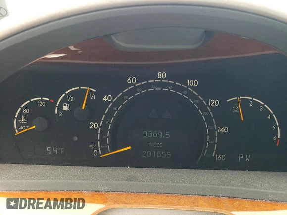 2002 Mercedes-Benz S-Class 4.3L with VIN WDBNG70J52A235556, listed as a Copart auction lot 51369375 with 201,655 mi miles and Salvage Title. Bid and sale history available at carsss.com. Image 9.