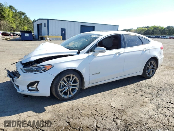 2019 Ford Fusion Hybrid Titanium with VIN 3FA6P0RU0KR120000, listed as a Copart auction lot 44743853 with 105,435 mi miles. Bid and sale history available at carsss.com. Image 1.