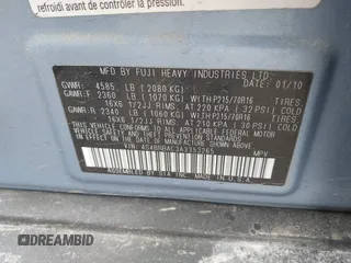 2010 Subaru Outback with VIN 4S4BRBAC3A3353265, listed as a IAAI auction lot 41802882 with 98,225 mi miles. Bid and sale history available at carsss.com. Image 9.