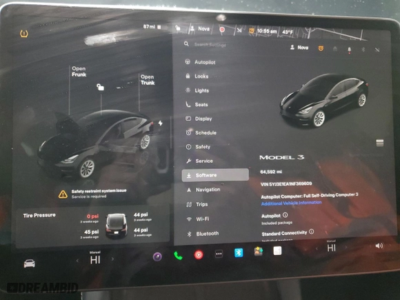 2022 Tesla Model 3 with VIN 5YJ3E1EA1NF369609, listed as a Copart auction lot 50306065 with 64,592 mi miles and Salvage Title. Bid and sale history available at carsss.com. Image 9.
