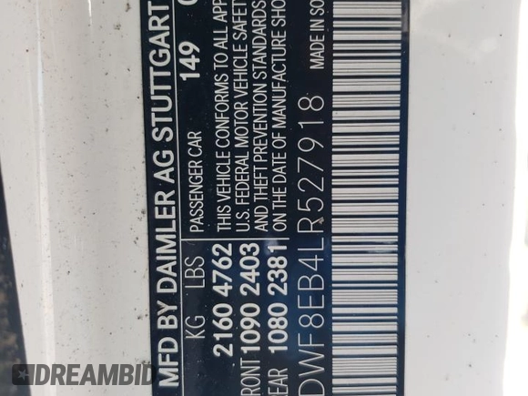 2020 Mercedes-Benz C 300 with VIN WDDWF8EB4LR527918, listed as a Copart auction lot 49457605 with Not Provided miles and Salvage Title. Bid and sale history available at DreamBid. Image 13.