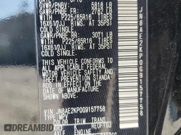2016 Nissan Quest S z VIN JN8AE2KP0G9157758, wystawiony jako Copart lot #52626385 z przebiegiem 137 765 mil mil oraz Szkoda całkowita • Salvage title. Historia ofert i sprzedaży dostępna na DreamBid. Obrazek 16.