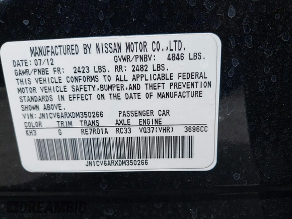 2013 Infiniti G37 x with VIN JN1CV6ARXDM350266, listed as a IAAI auction lot 42184406 with 85,600 mi miles and . Bid and sale history available at carsss.com. Image 9.