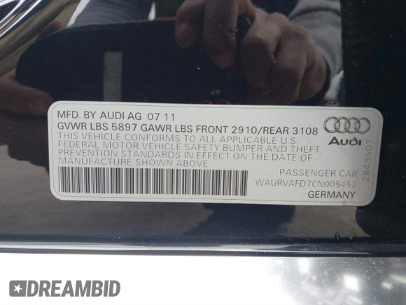2012 Audi A8 L with VIN WAURVAFD7CN005452, listed as a IAAI auction lot 41529084 with 80,738 mi miles. Bid and sale history available at carsss.com. Image 9.