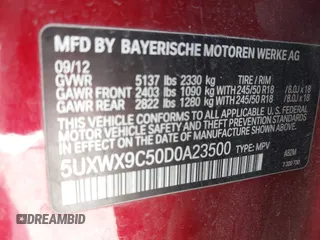 2013 BMW X3 xDrive28i with VIN 5UXWX9C50D0A23500, listed as a IAAI auction lot 42089054 with 260,705 mi miles. Bid and sale history available at carsss.com. Image 9.