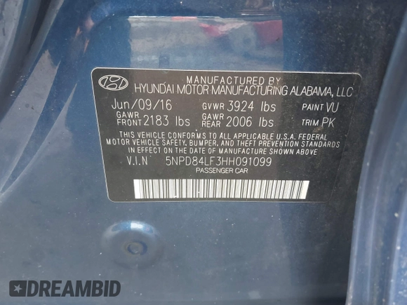 2017 Hyundai Elantra Limited with VIN 5NPD84LF3HH091099, listed as a IAAI auction lot 38867611 with 177,823 mi miles and . Bid and sale history available at DreamBid. Image 9.