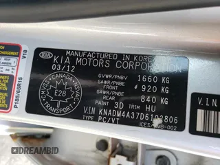 2013 Kia Rio LX with VIN KNADM4A37D6102806, listed as a Copart auction lot 52208465 with 193,754 mi miles and Clean Title. Bid and sale history available at DreamBid. Image 12.