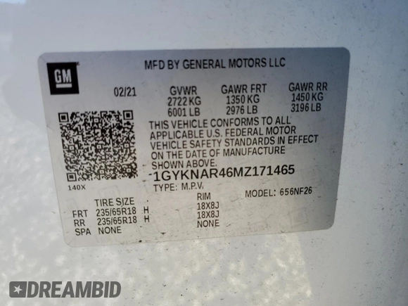 2021 Cadillac XT5 FWD Luxury with VIN 1GYKNAR46MZ171465, listed as a Copart auction lot 80857434 with 58,739 mi miles and Salvage Title. Bid and sale history available at carsss.com. Image 13.
